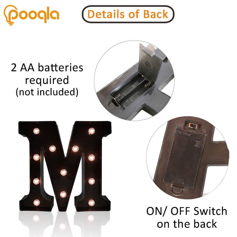 Pooqla Decorative LED Illuminated Letter Marquee Sign - Alphabet Marquee Letters with Lights For Wedding Birthday Party Christmas Night Light Lamp Home Bar Decoration M, Black - Image 3